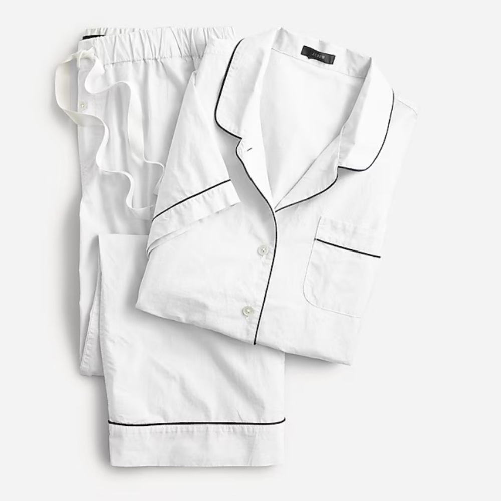 JCREW WHITE END-ON-END COTTON SHORT-SLEEVE PAJAMA SET